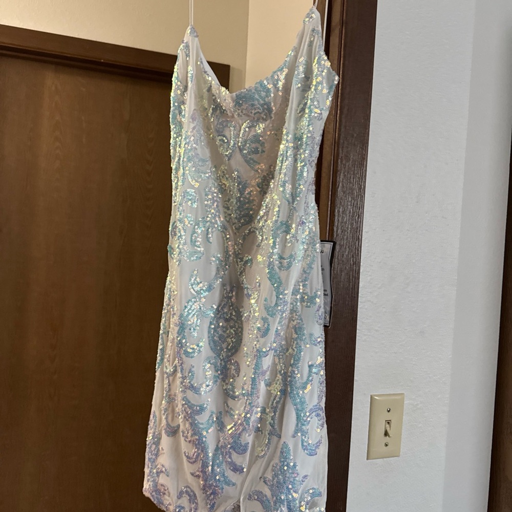 Macy's Sequin Embellished Dress - Blue and White
